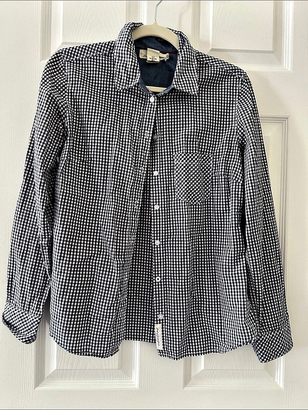 H&M L.O.G.G. Gingham Button-Down Shirt Blue & White Medium